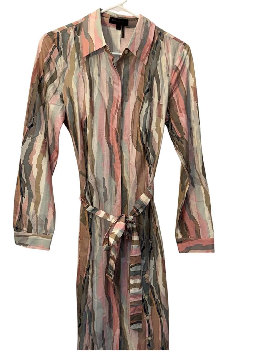 Donna Karan Multicolor Striped Midi Shirt Dress - Pink, Tan, Green, Gray